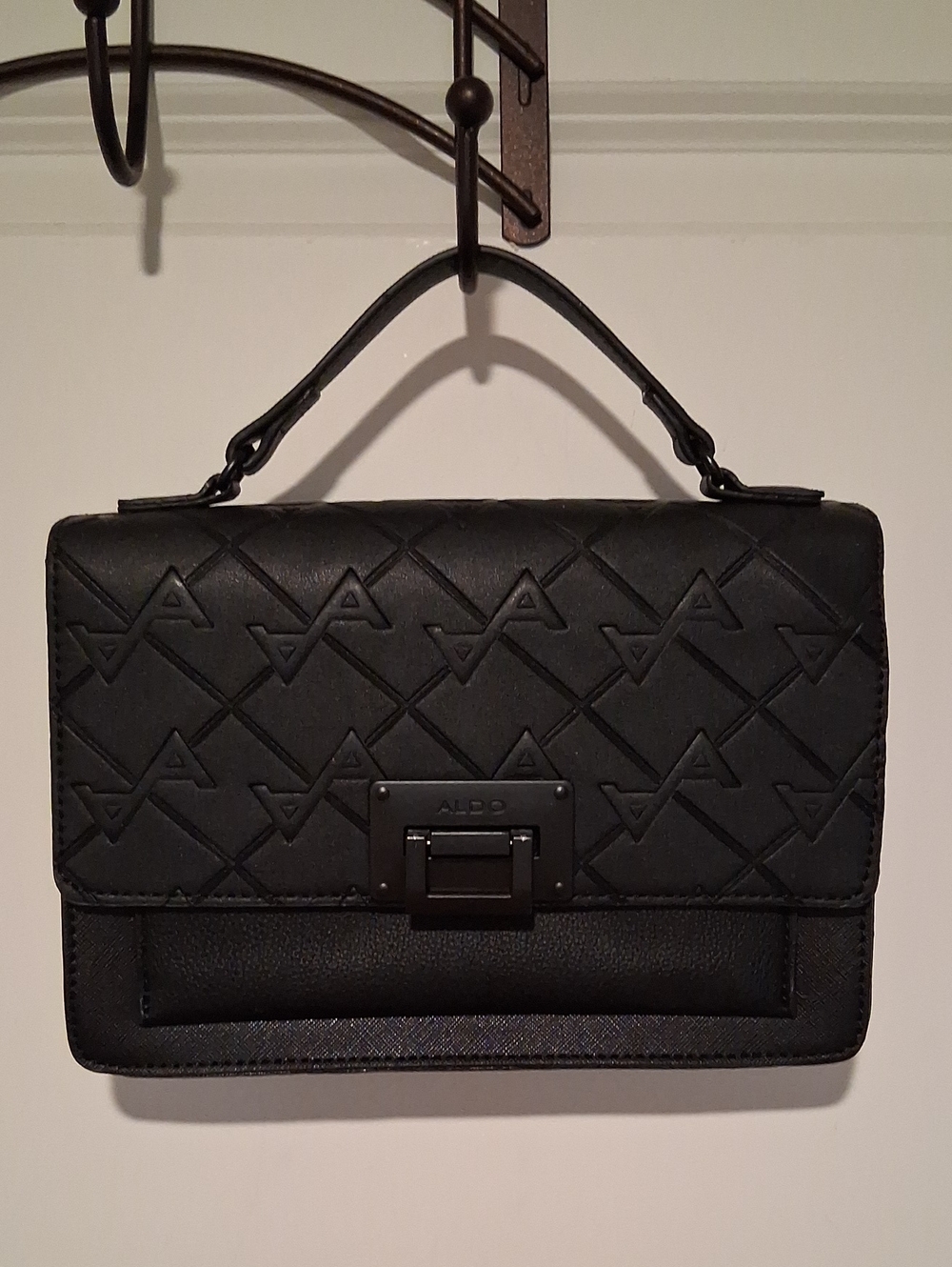 ALDO Black Quilted Top-Handle Satchel with Embossed Logo